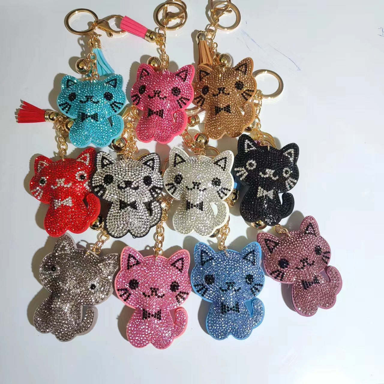 Wholesale 12pcs Creative Cartoon Kitten Diamond Keychain