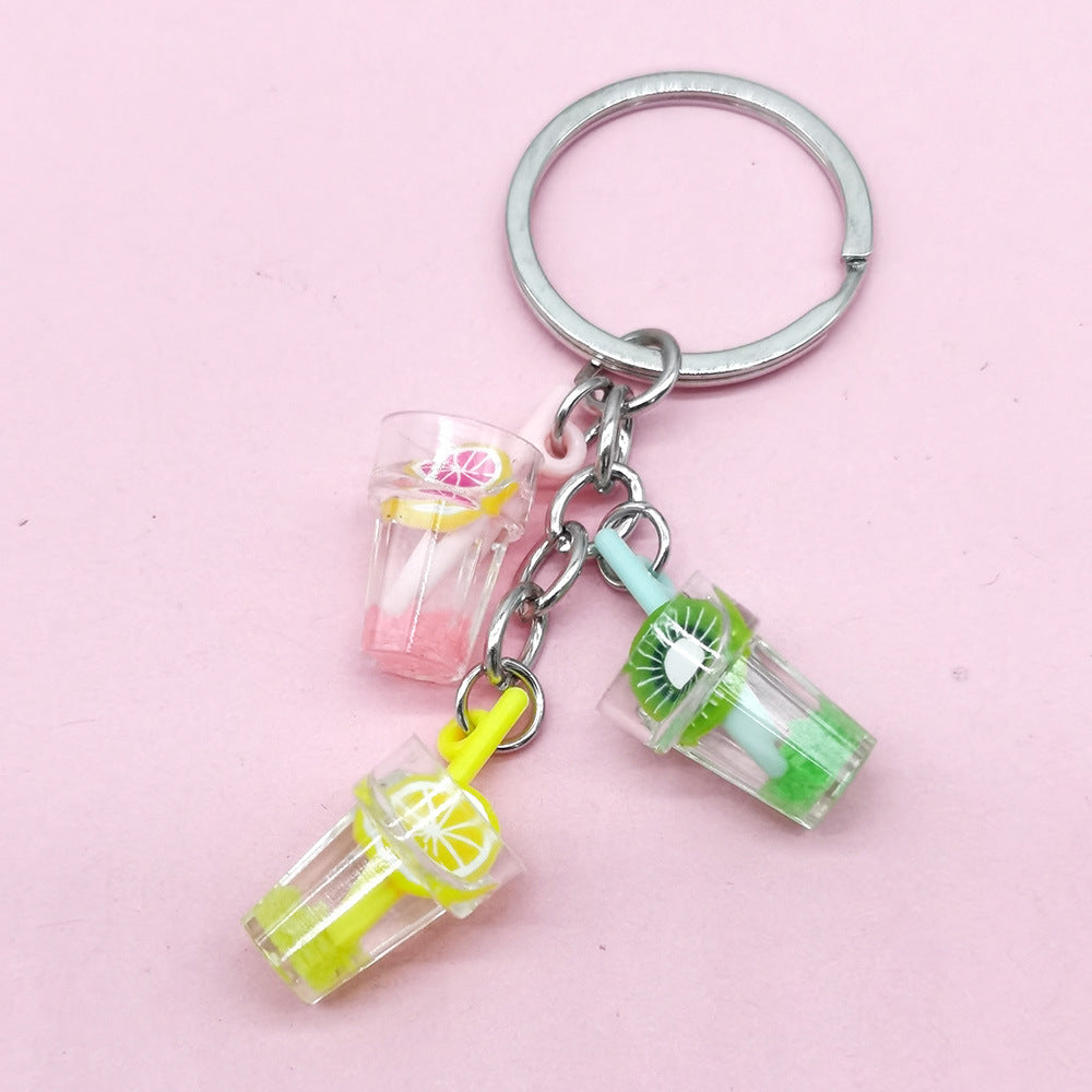 Wholesale Resin Luminous Simulation Fruit Juice Keychain Small Pendant Juice Cup