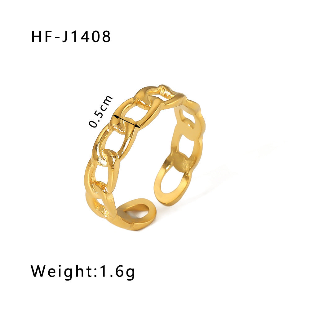 Wholesale Simple Leaf Geometric Hollow Flower 18k Gold-plated Snake-shaped High-end Multi-layer Titanium Steel Rings