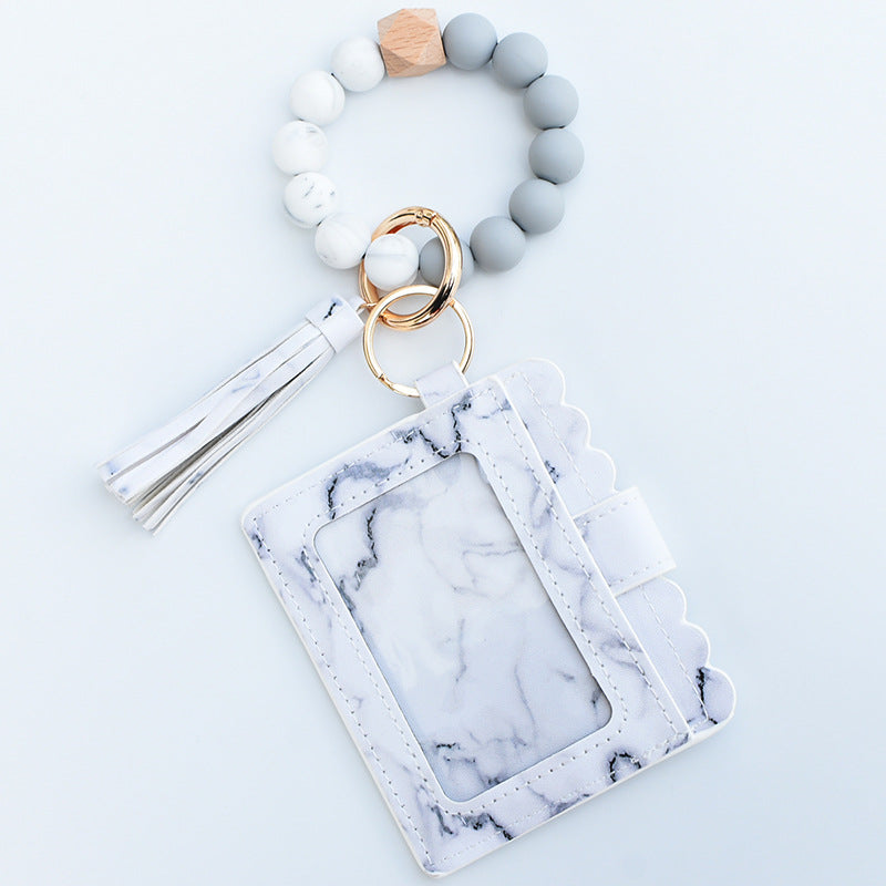 Wholesale Leopard Print Card Holder Silicone Beaded Wrist Keychain