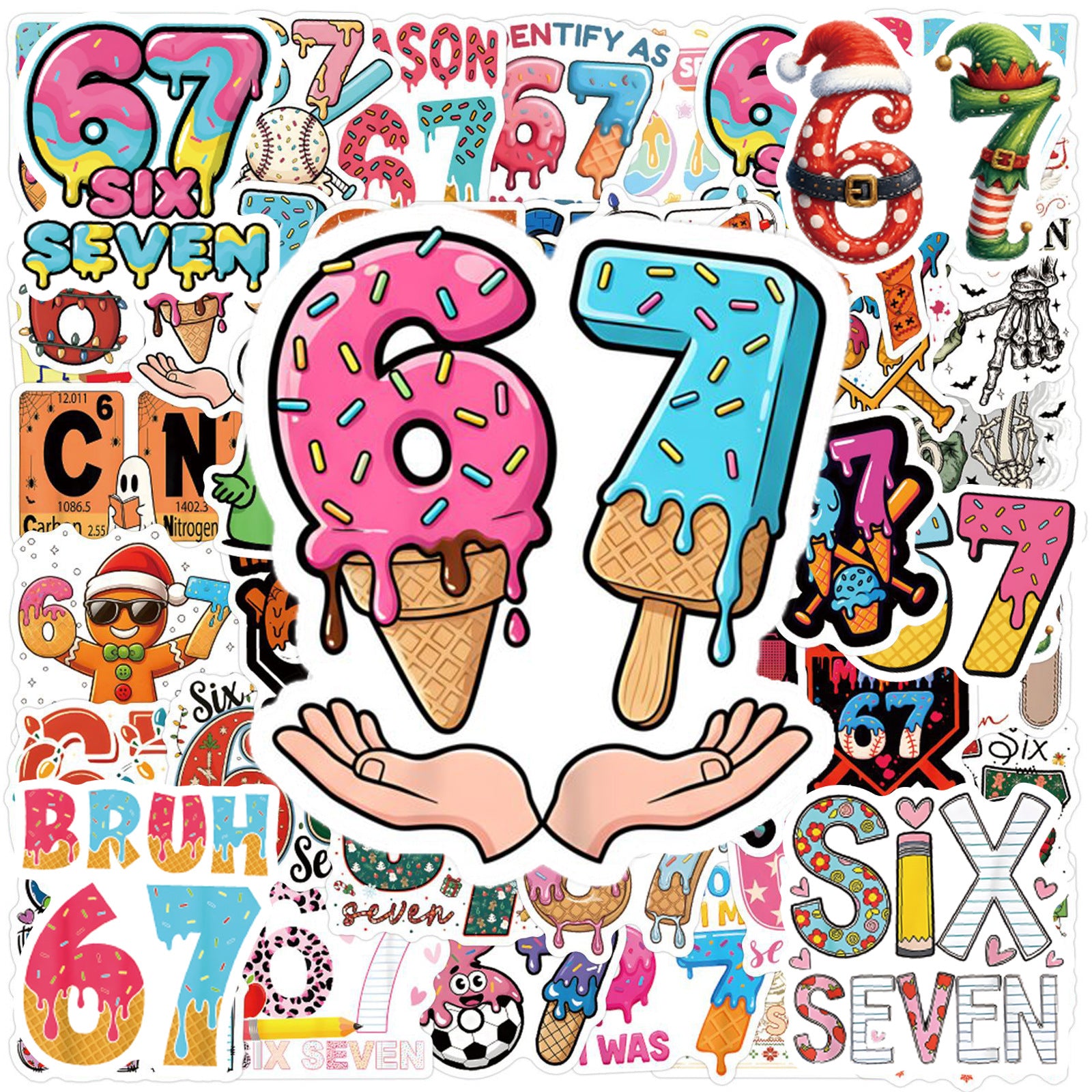 Wholesale 100 Cute Cartoon 67 Number Waterproof Vinyl Stickers