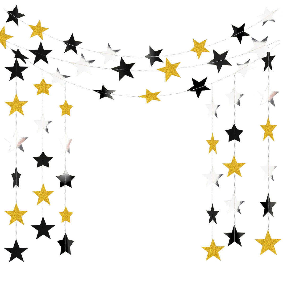 Wholesale Paper Black Gold Glitter Powder Round Sheet Star Flower Hanging Decorations