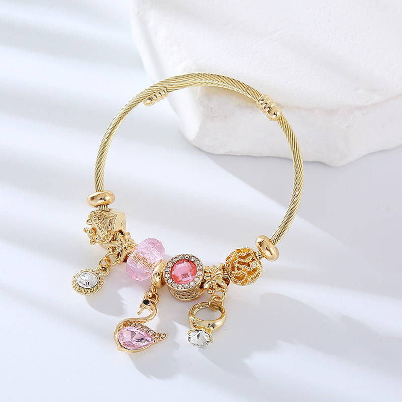 Wholesale DIY Alloy Love Heart Fashion Personality Versatile Diamond Adjustable Couple Bracelet