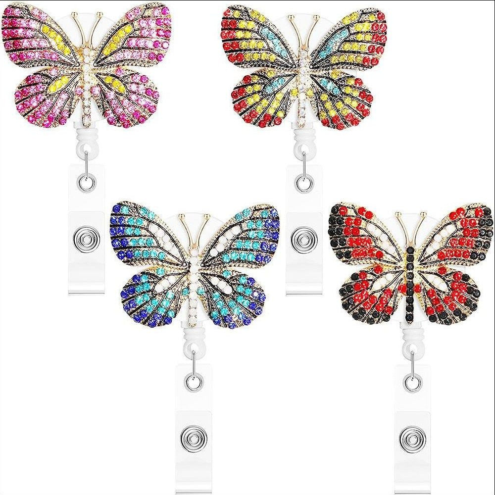 Wholesale Colored Metal Diamond Butterfly Emblem Scroll Retractable Keychain