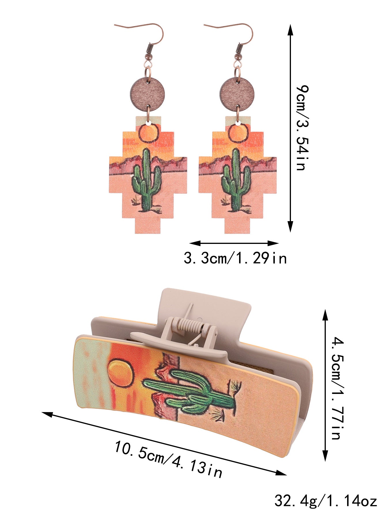 Wholesale Faux Leather Women S Hair Claw Clip And Earrings Set Western Cowboy Sunflower Cactus Design Party Wear And Everyday Styling