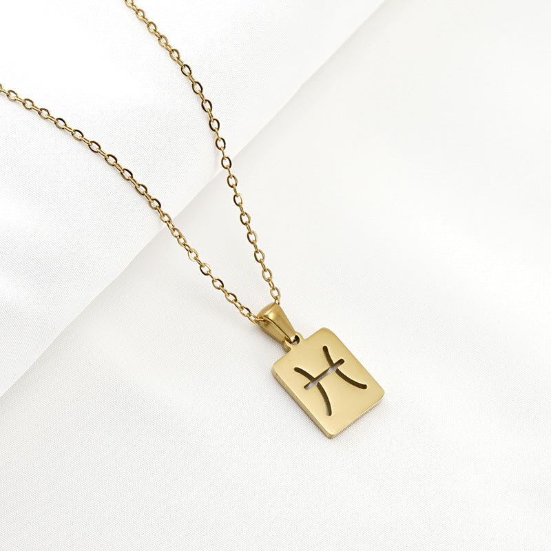 Wholesale Stainless Steel 18K Gold Square Hollow Twelve Constellation Pendants Necklaces