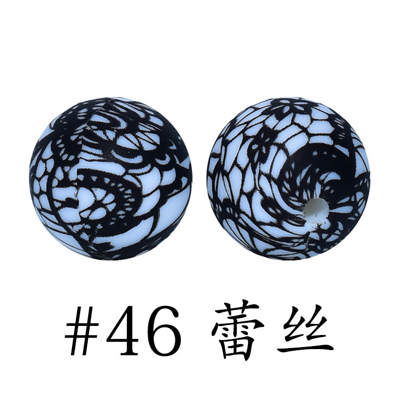 Wholesale 50pcs 16mm Print Silicone Beads Colorful Silicone Water Transfer Beads