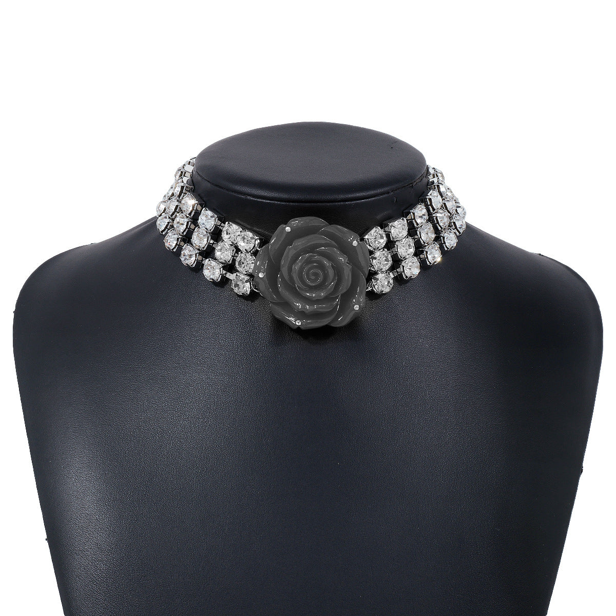 Wholesale Exaggerated Multi-row Diamond-studded Three-dimensional Rose Necklace