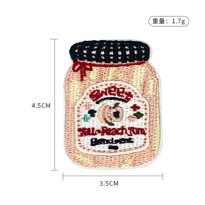 Wholesale Embroidered Cartoon Beverage Bottle Embroidered Down Jacket Patch Embroidered Seal Cloth Patch FS