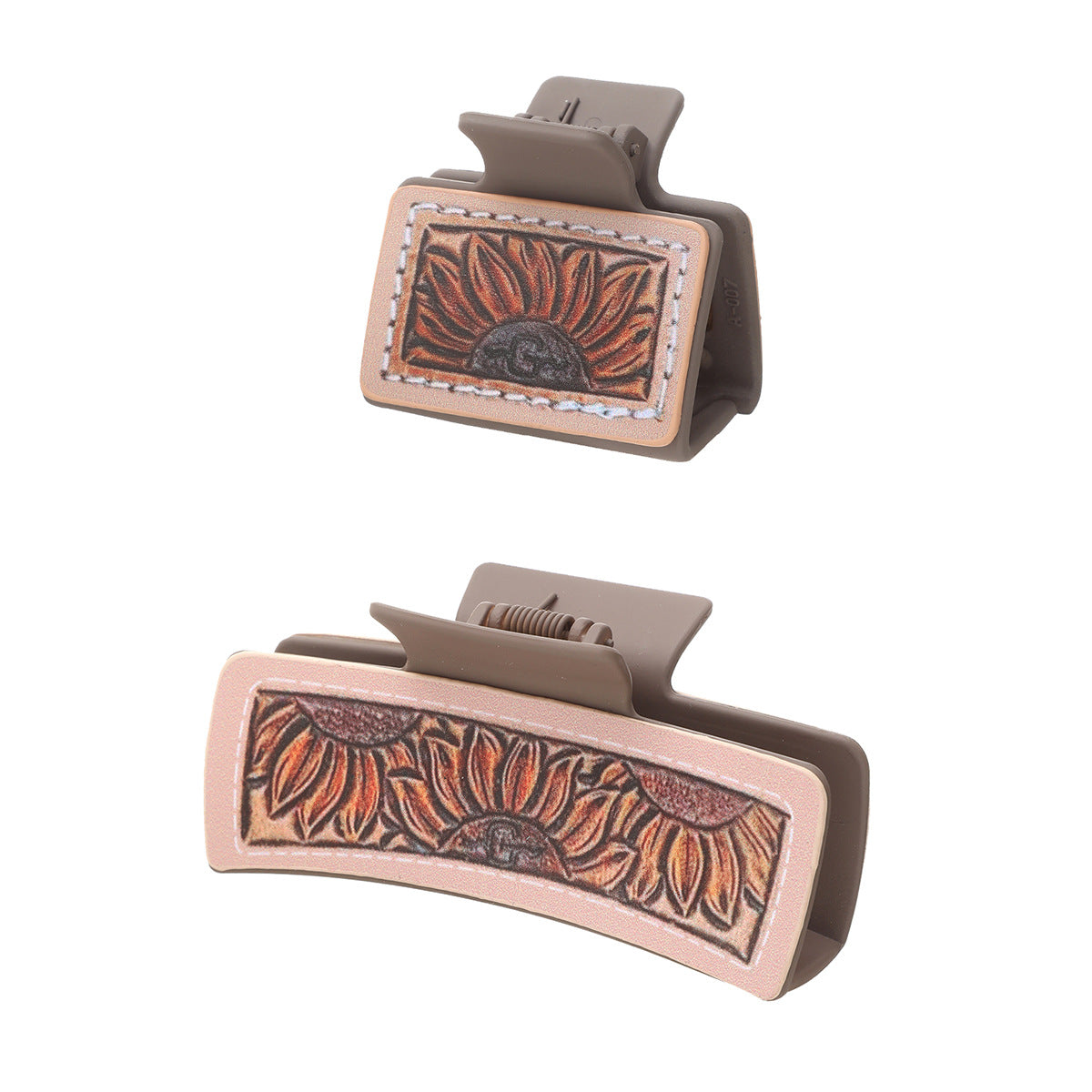 Wholesale Retro Western Faux Leather Hair Claw Clip Set Sunflower Cactus Playing Cards Design Women S Hair Accessory Party Gift