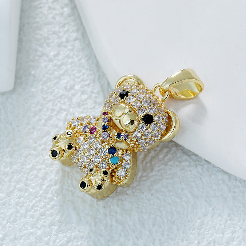 Wholesale Temperament All-match Titanium Steel Red Panda Animal Copper Plated Real Gold Micro-Inlaid Zircon Necklace Pendant