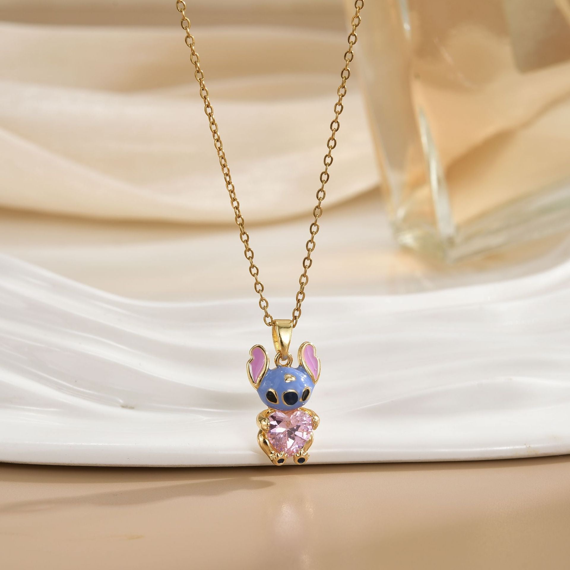 Wholesale Blue painted cartoon cute zircon necklace OLY Exclusive