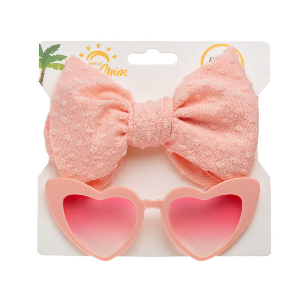 Wholesale Kids Heart Sunglasses Fabric Headband Set