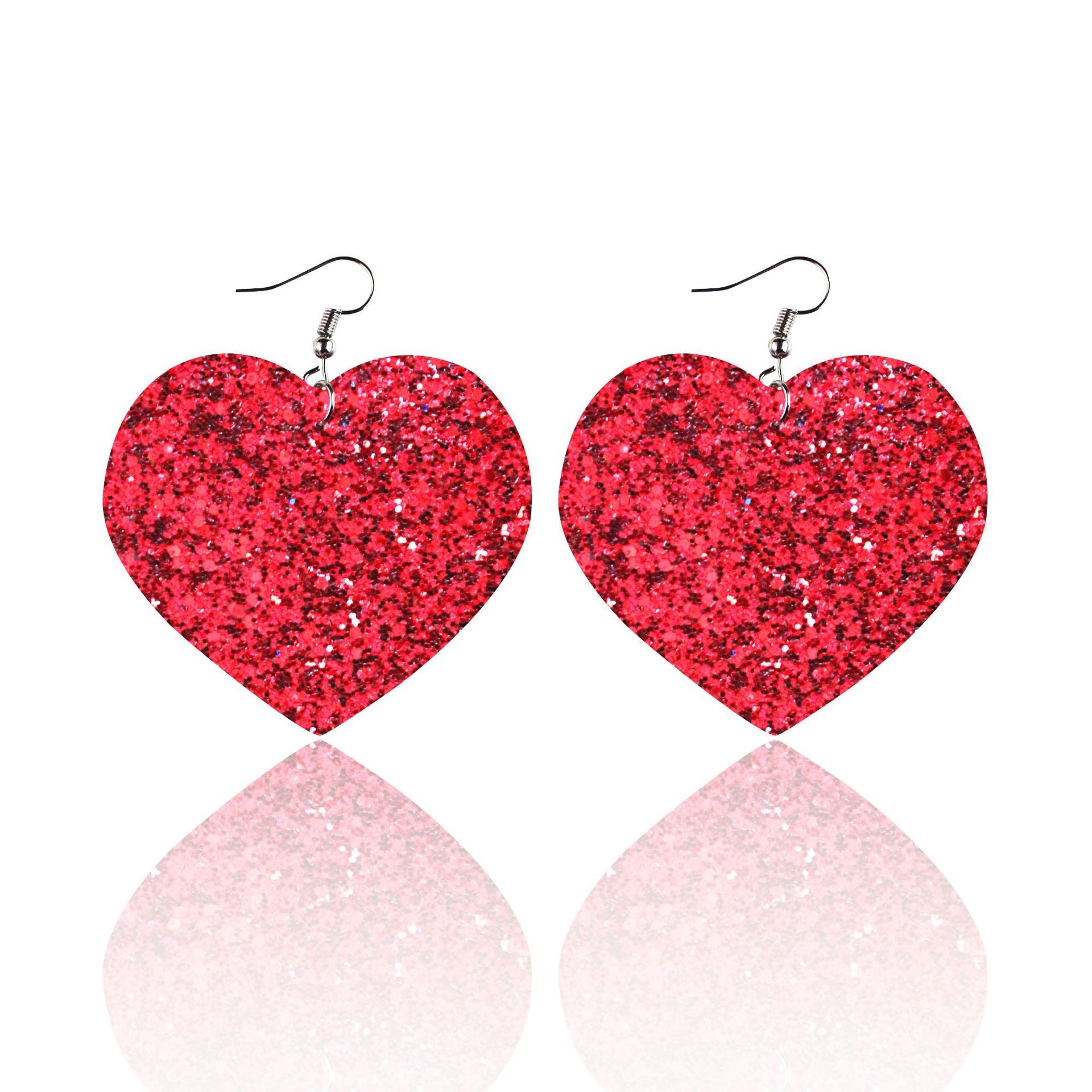 Wholesale Sequin Grain Glitter Heart Shape PU Leather Earrings