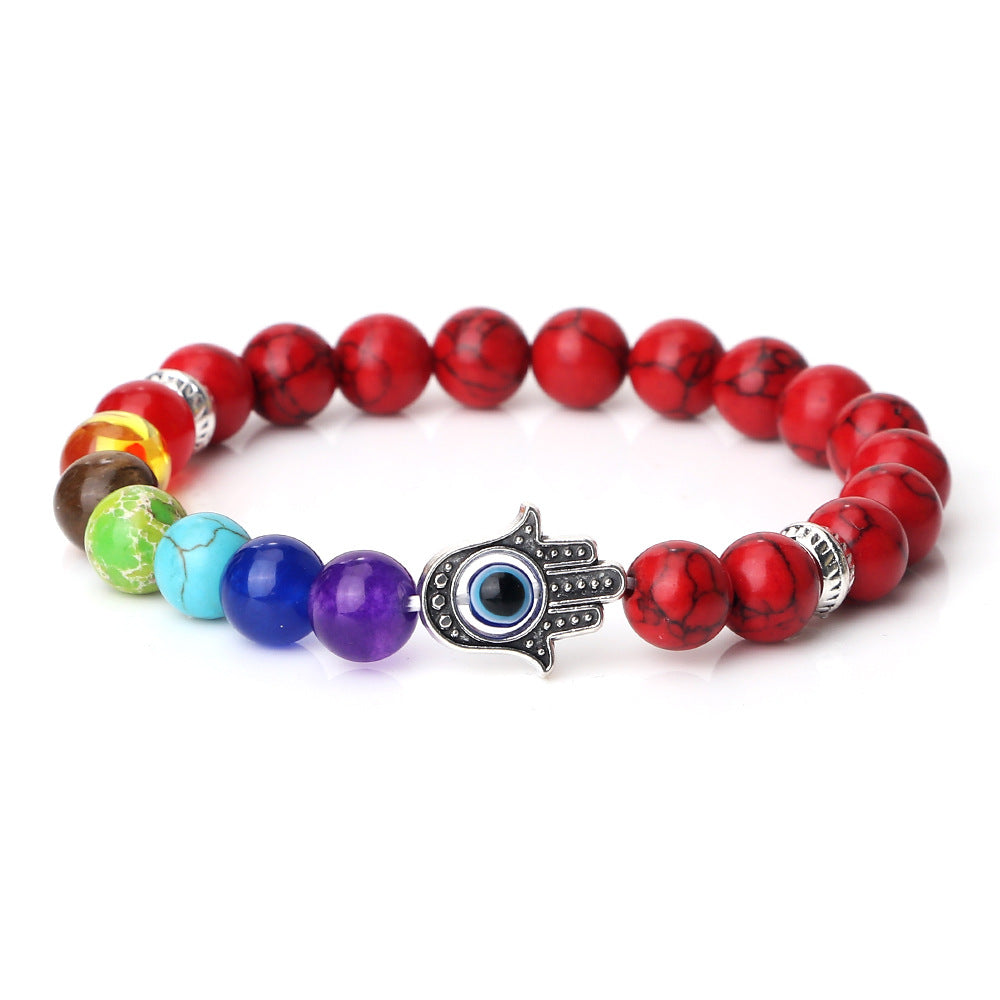 Wholesale Spaced Buddha Hand Alloy Spacer Eye String Colorful Stone Bracelet