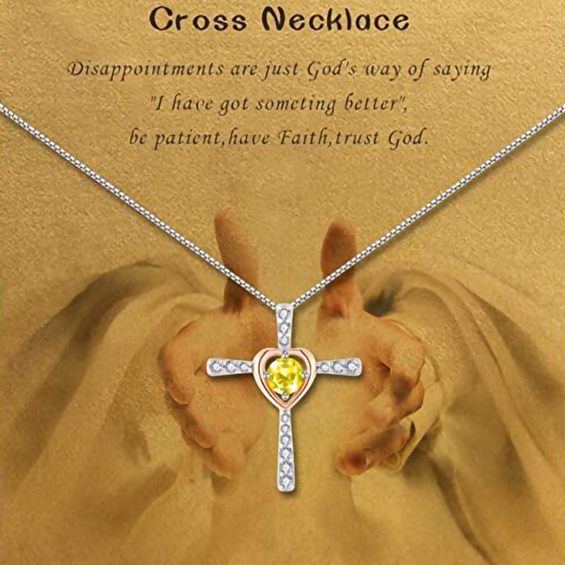 Wholesale Heart Shaped Hao Stone Cross Ladies Necklaces