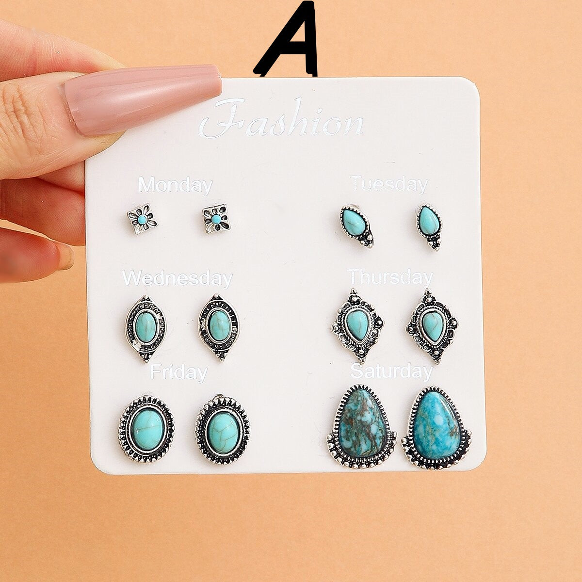 Wholesale 6 Pairs Bohemian Turquoise Drop Earrings Set Arrow Heart Flower Tassel Ethnic Style Chic Jewelry Accessory For Everyday Wear