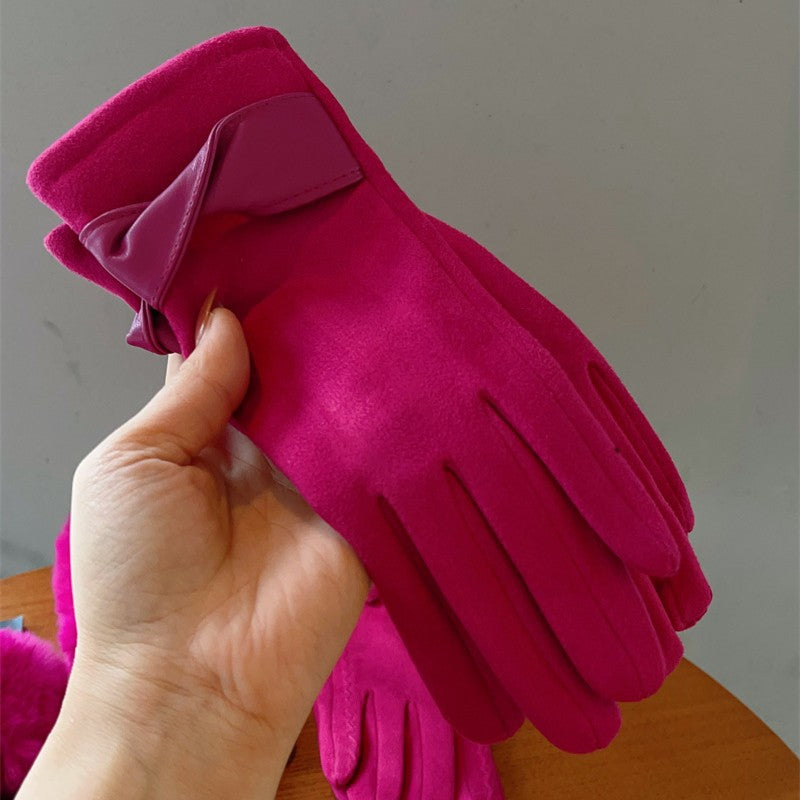 Wholesale Rose Red Series Autumn and Winter Suede Gloves