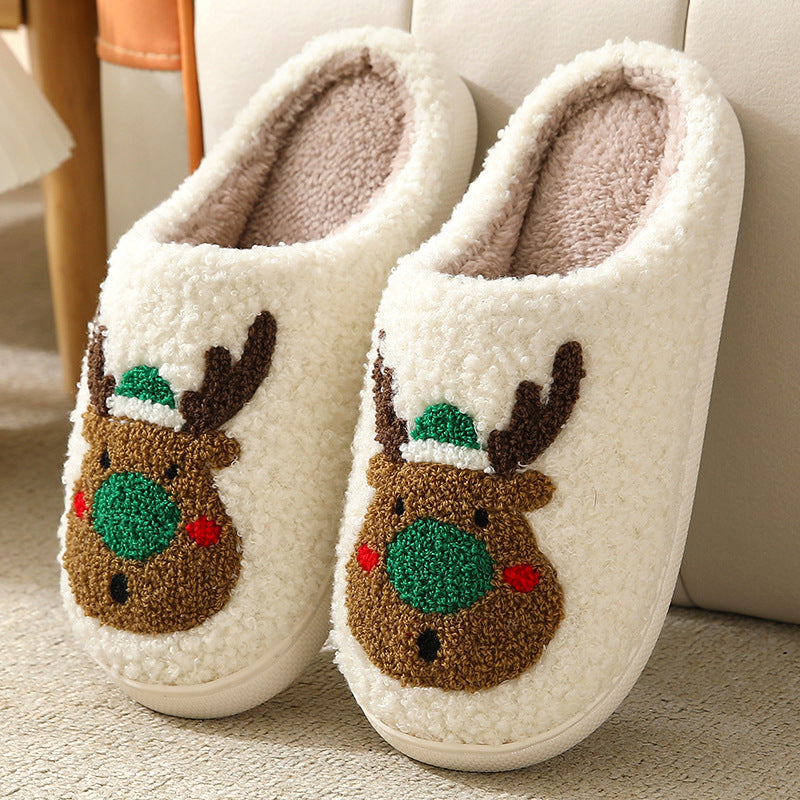 Wholesale Christmas Elk Cute Cartoon Home Non-slip Couple Indoor Plush Cotton Shoes