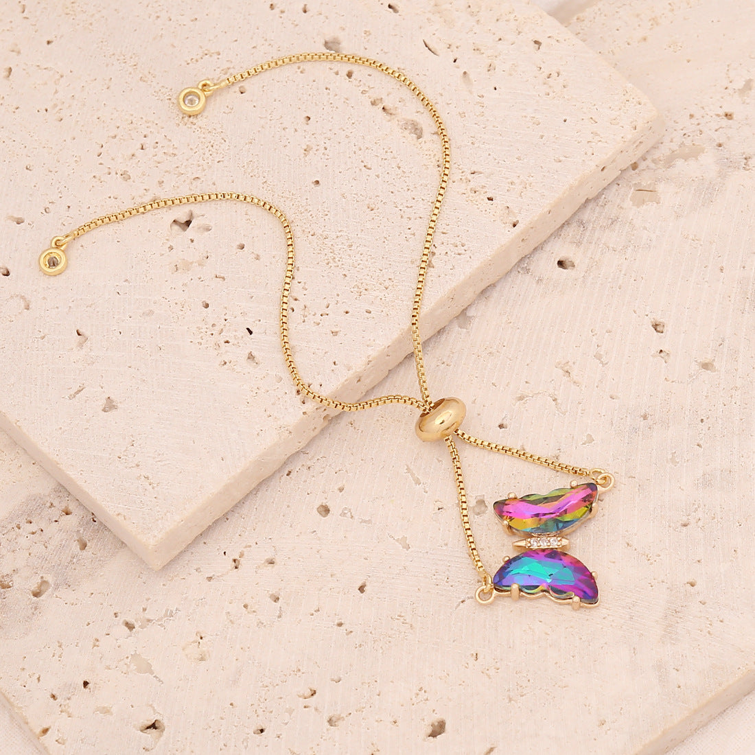 Wholesale Multicolor Zircon Butterfly Copper Bracelet