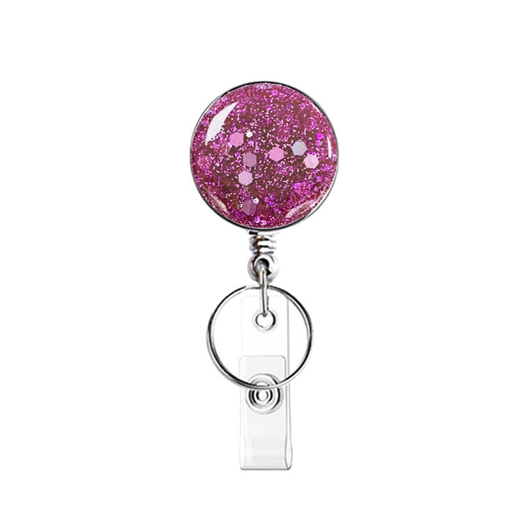Wholesale UV Electroplated Resin Diamond Glitter Sequins Retractable Keychain
