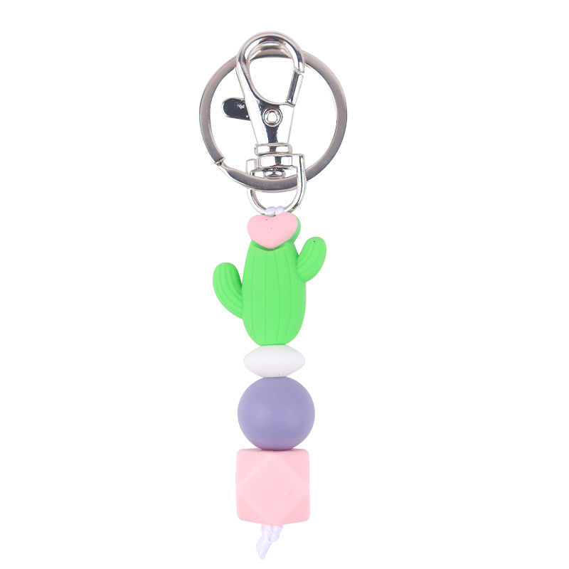 Wholesale Cartoon 3D Cactus Silicone Beaded Keychain