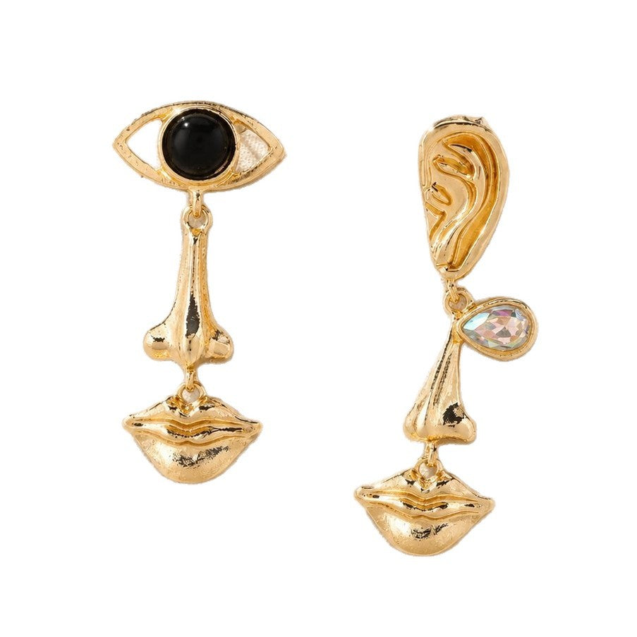 Wholesale Quirky Black Eye Mouth Asymmetric Earrings For Women Trendy Alloy Jewelry Accessory Boutique Resale Gift