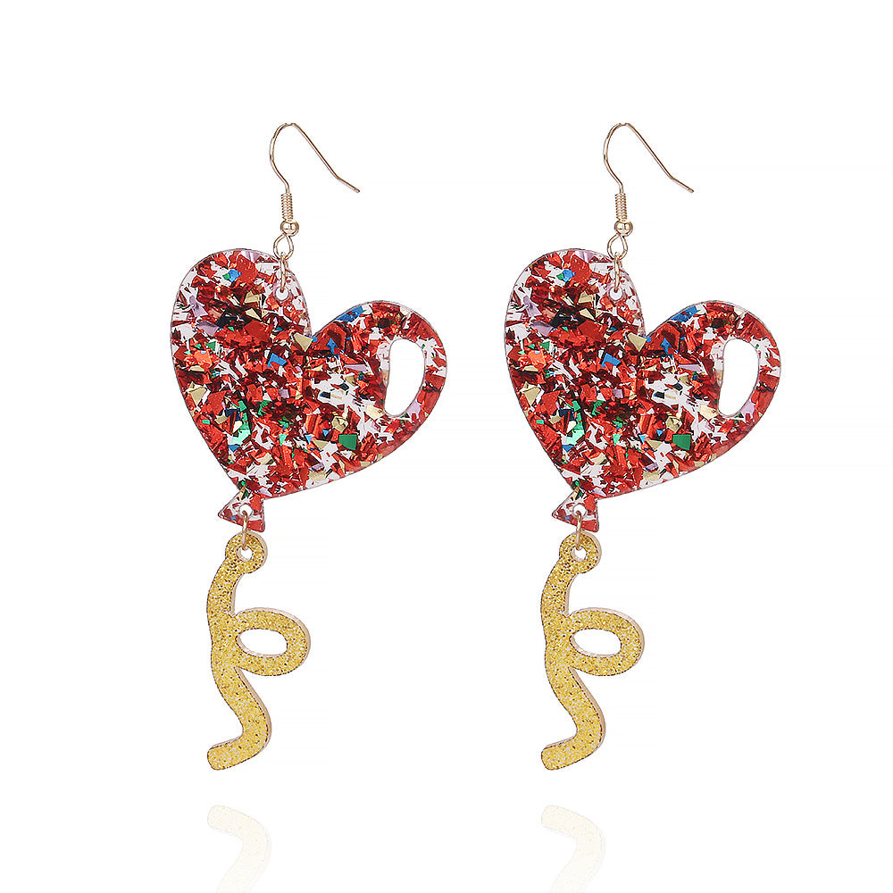 Wholesale New Valentine's Day Earrings Sweet Romantic Shiny Pink Balloon Love Queen Acrylic Earrings