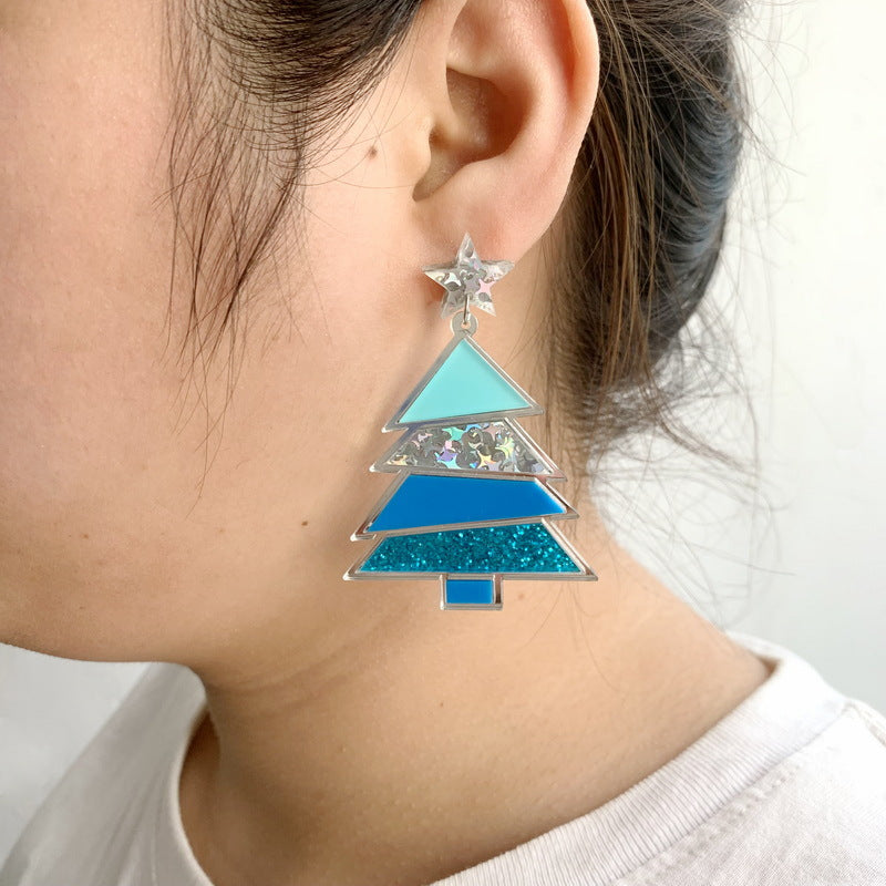 Wholesale Christmas Geometric Sequined Christmas Tree Earrings