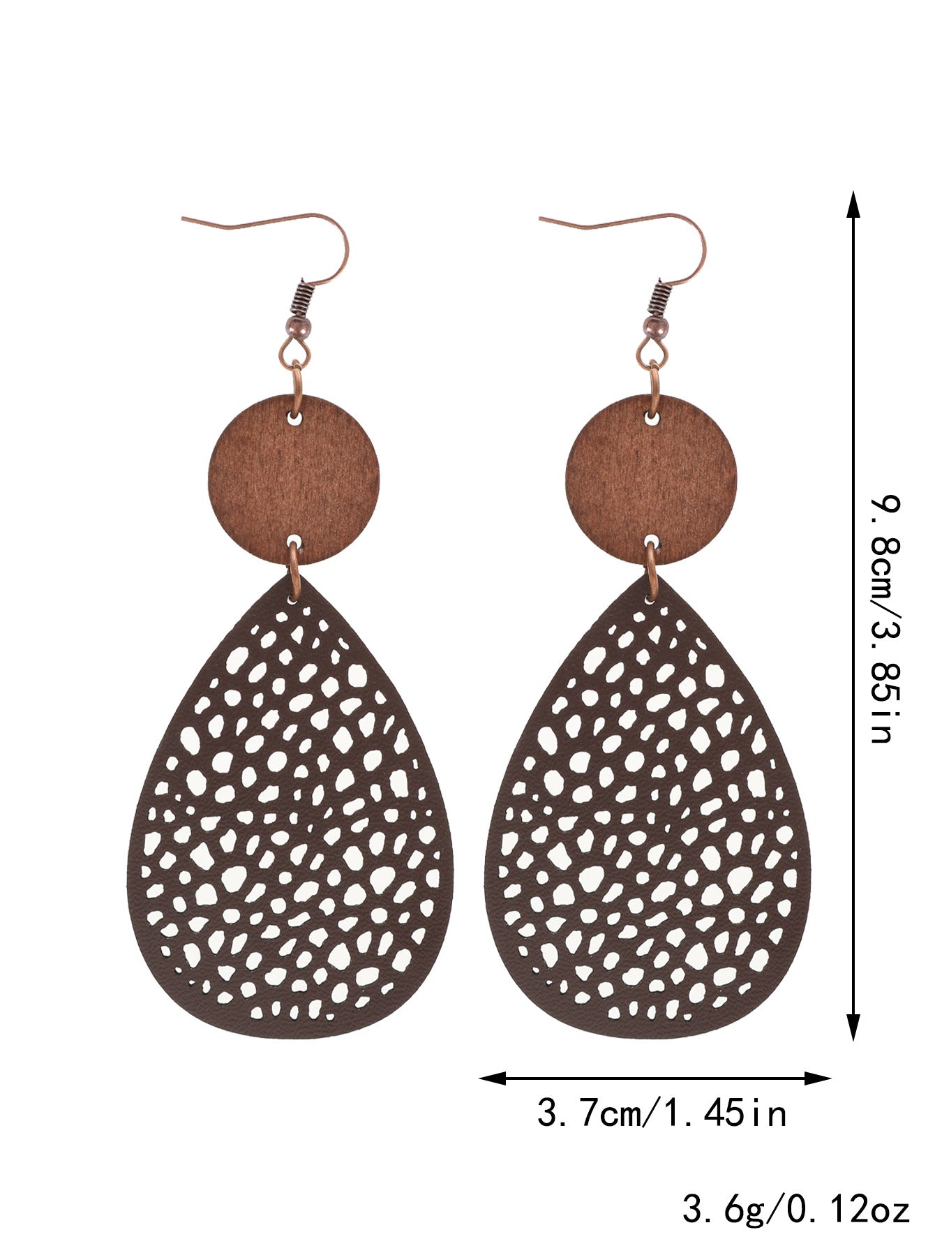 Wholesale Drop-shaped Hollow-out Leather and Wood Combination Mesh Earrings