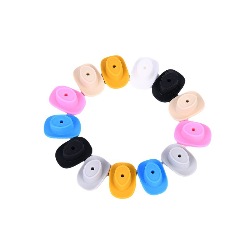 Wholesale  50pcs New cowboy hat silicone beads food grade baby tooth glue diy jewelry  hat loose beads