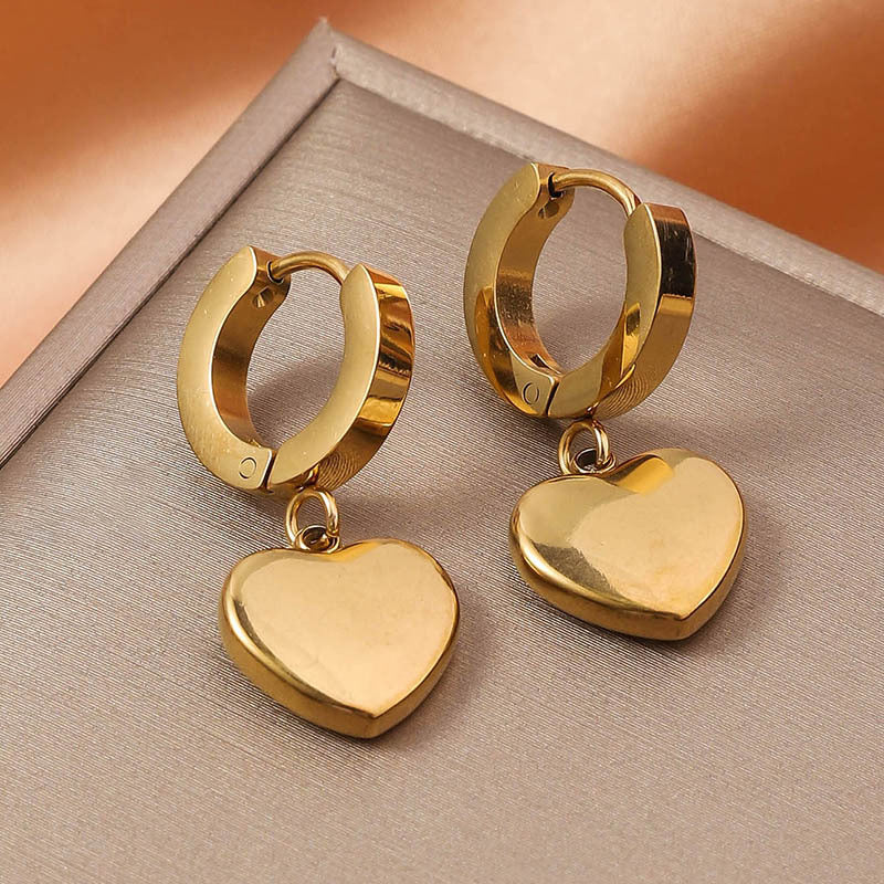 Wholesale Light Luxury Premium Stainless Steel Simple Love Heart Peach Heart Versatile Titanium Steel Earrings