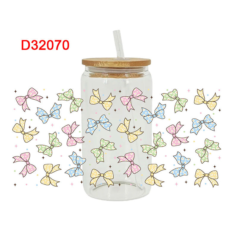 Wholesale colorful bow 16oz Cup UV DTF Wraps