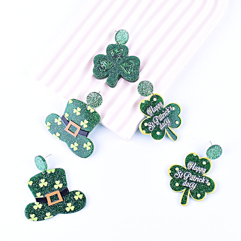 Wholesale St. Patrick's Day Shamrock Hat Earrings