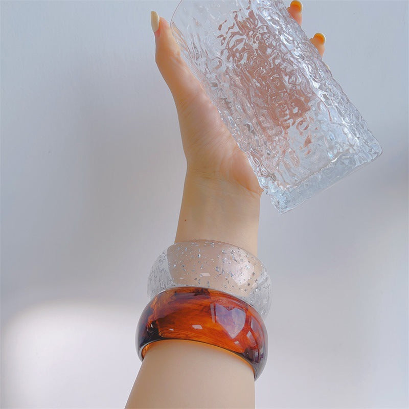 Wholesale Smudged Transparent Glitter Round Resin Bracelet