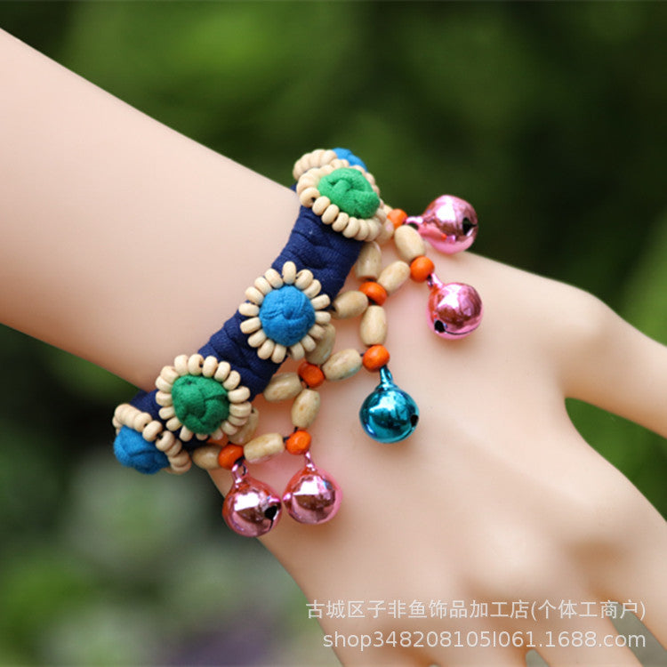 Wholesale Ethnic Style Tie-dye Hand-sewn Fabric Blue Dyed Blue Cloth Bracelet Jewelry