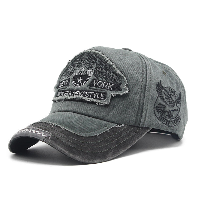 Wholesale High Top Denim Distressed Washed Cotton Eagle Embroidered Baseball Cap