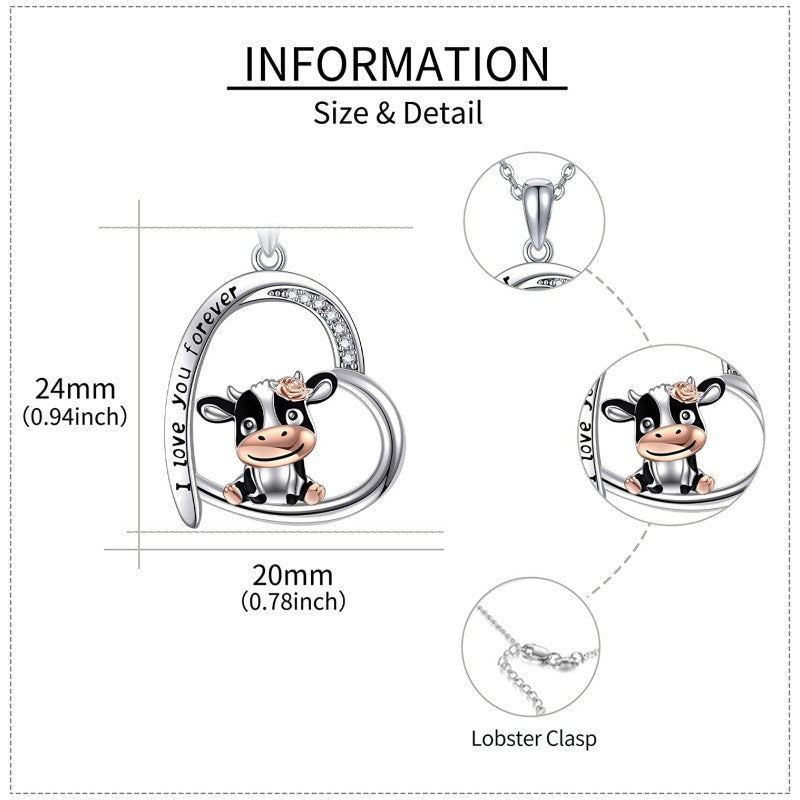 Wholesale of 10PCS Cute Cow Printed and Carved Heart Shaped Alloy Necklace