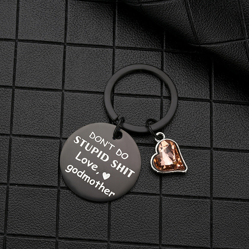 Wholesale  Black Laser Engraved Round Plate Stainless Steel Keychain