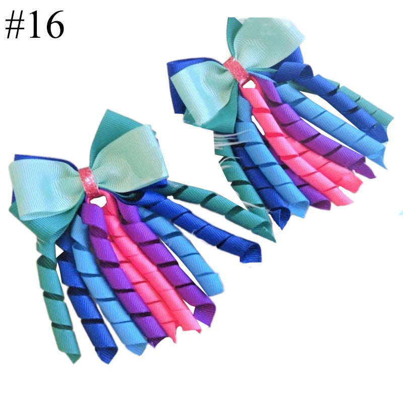 Wholesale 5pcs Bow Curl Ribbon Children's Christmas Independence Day Hair Clip
