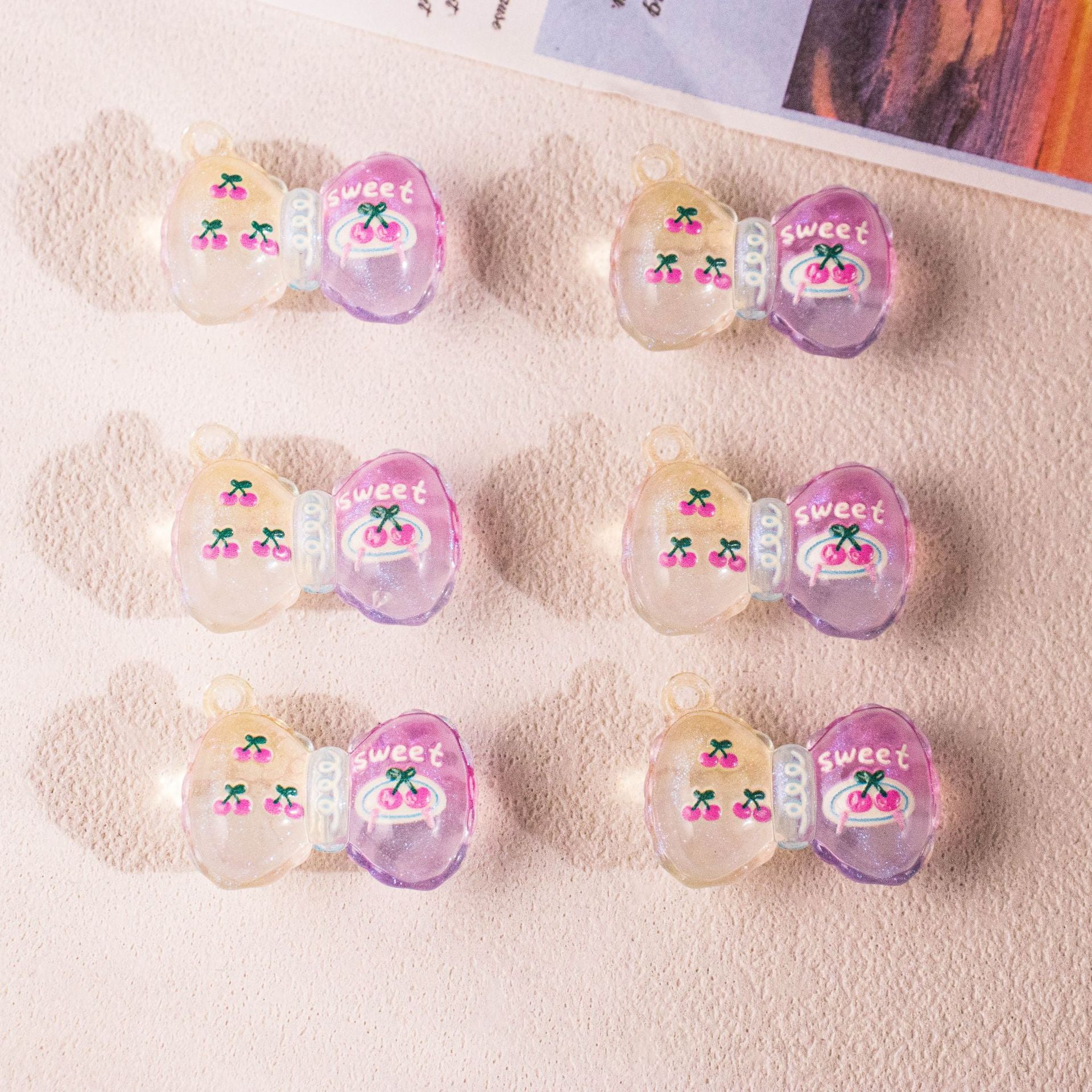 Wholesale 10pcs Gradient printed bow with perforations and beads OLY Exclusive