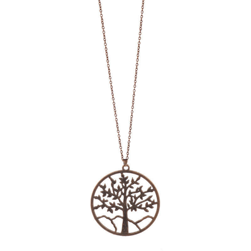 Wholesale Round Exaggerated Silver Tree of Life Hollow Pendant Necklace