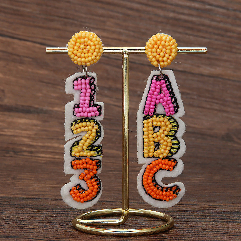 Wholesale New Teacher's Day Rice Beads Digital Letters Creative Hand-woven Earrings