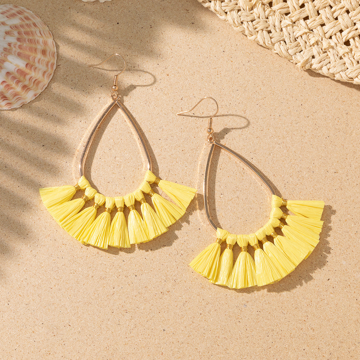 Wholesale Bohemian Tassel Braided Raffia Earrings