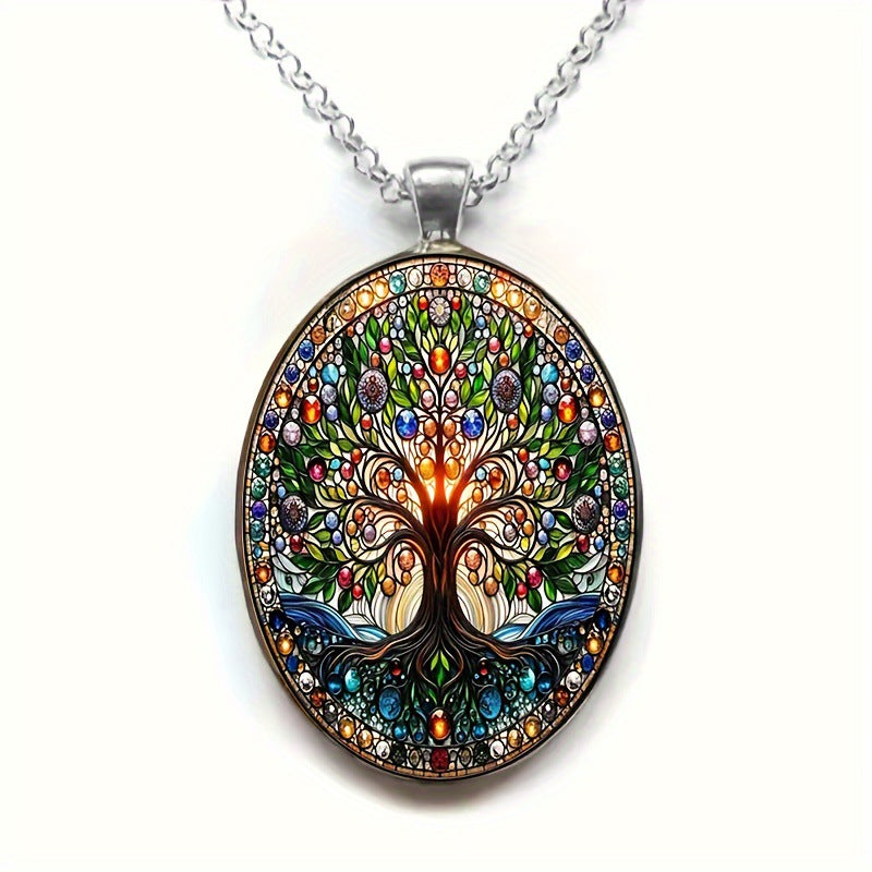 Wholesale Tree of Life Oval Glass Pendant Necklace
