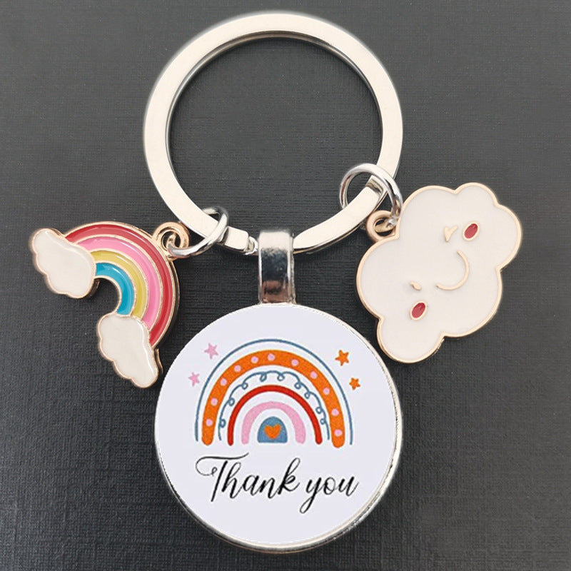 卸売レインボー透明ガラスパッチメタルキーホルダー