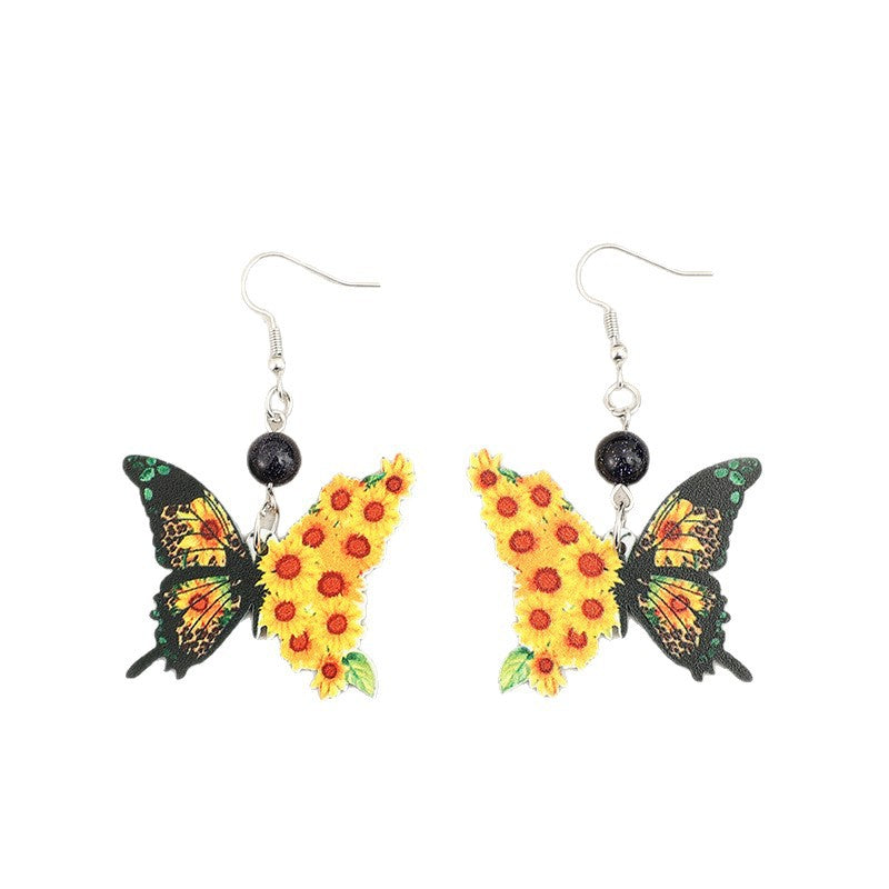 Wholesale  Butterfly Print Sunflower Acrylic Holiday Earrings