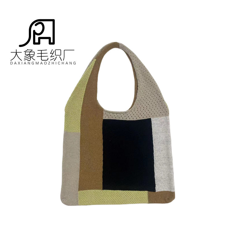 Wholesale Retro Stitching Knitted Versatile Shoulder Bag