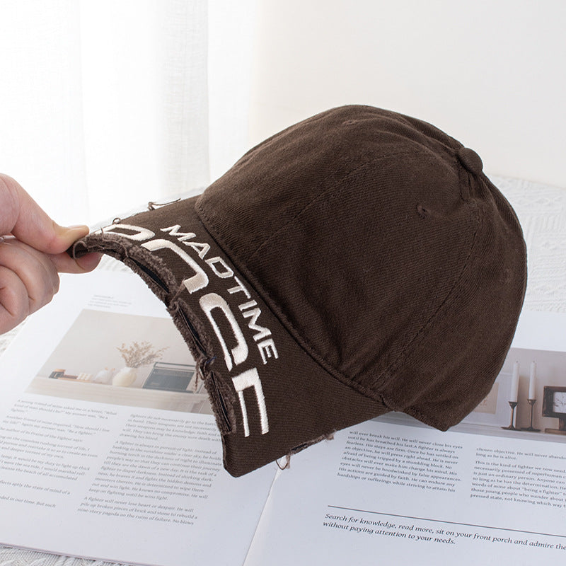 Wholesale Vintage broken brim leopard print large head circumference raw edge distressed baseball cap