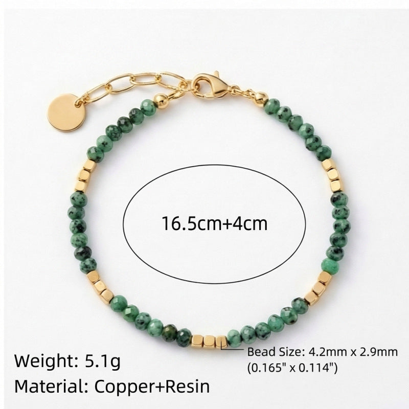 Wholesale Boutique Multi Layer Stackable Bracelet Gold Plated With Zircon Black Crystal Green Beads Retro Sweet Style